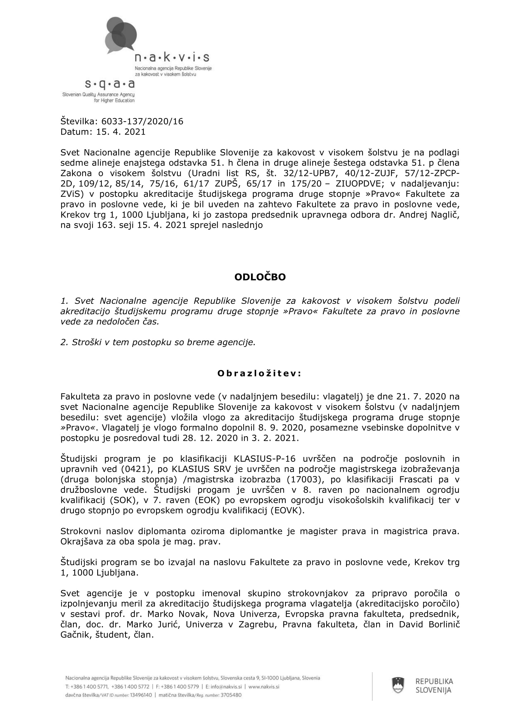 Uspelo je: magistrski program PRAVO je akreditiran!