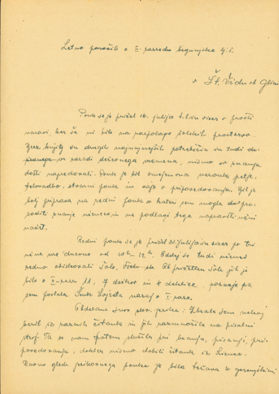 Poročila o delovanju šole v Št. Vidu (1945) in Spittalu (1947-48)