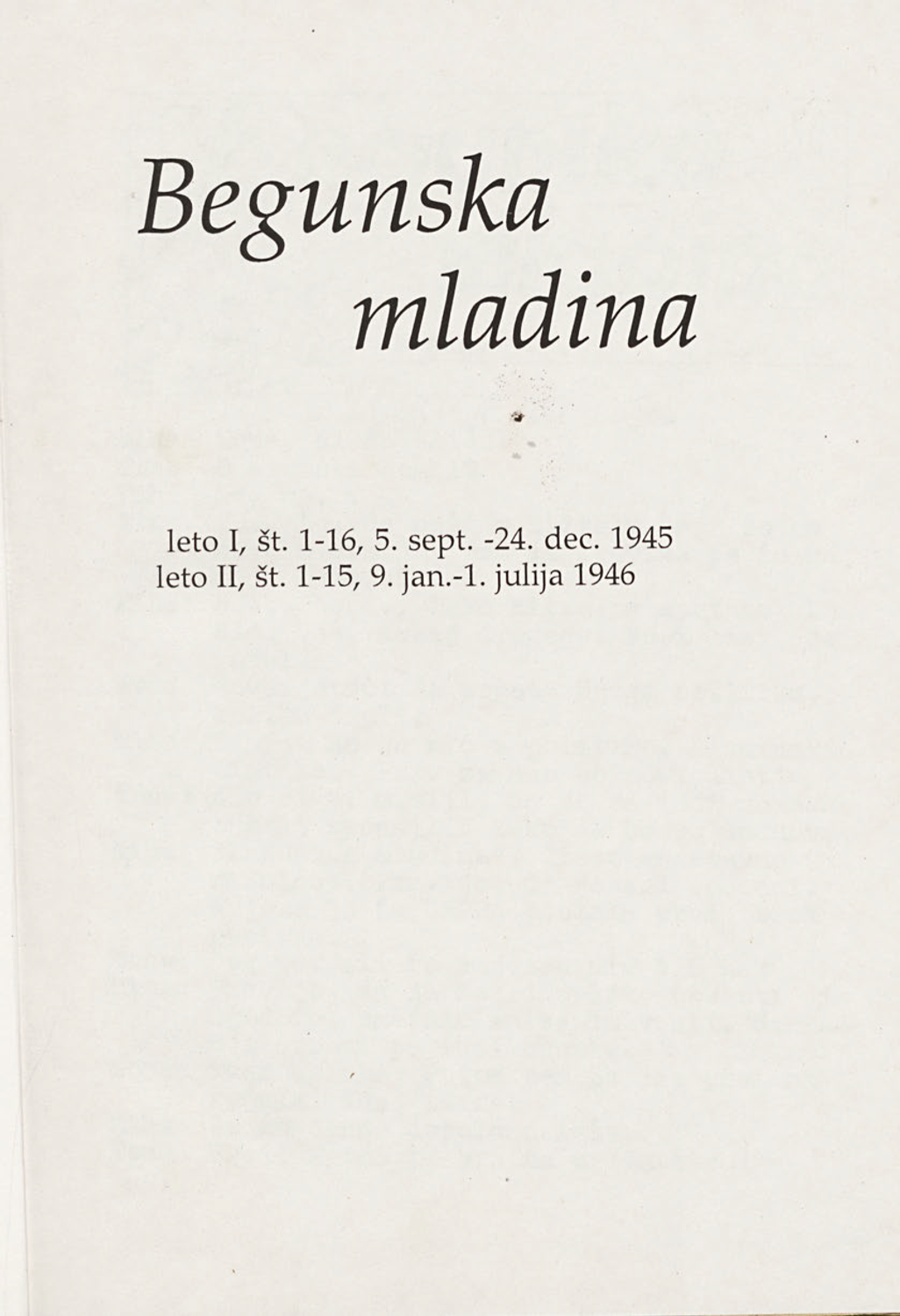 Periodična publikacija Begunska mladina (1945-1946)